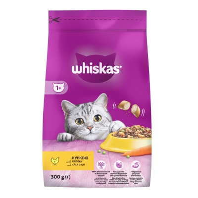 Корм сухой Whiskas для взрослых кошек с курицей, 300 г