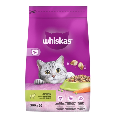 Корм сухой Whiskas для взрослых кошек с ягненком, 300 г