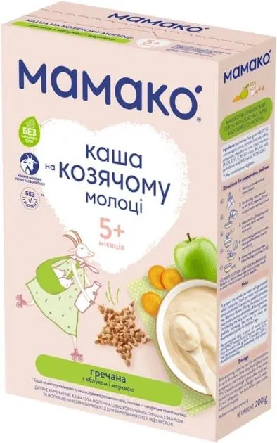 Каша молочна Mamako на козячому молоці гречана з яблуком та морквою з 5 місяців, 200 г