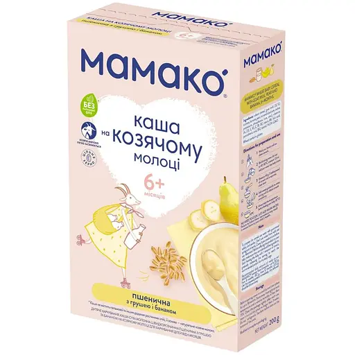Каша молочная MAMAKO на козьем молоке пшеничная с грушей и бананом с 6 месяцев, 200 г