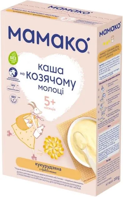 Каша молочна Mamako на козячому молоці кукрудзяна з пребіотиками з 5 місяців, 200 г