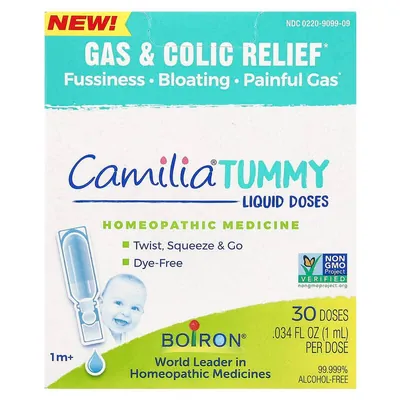 Краплі від колік та газів Boiron Camilia Tummy Gas & Colic Relief для немовлят від 1 місяця, 30 рідких доз по 1 мл