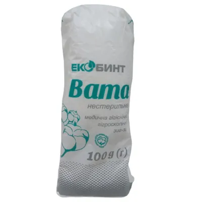 Вата нестерильна Екобинт медична гігроскопічна, 'зиг-заг', 100 г