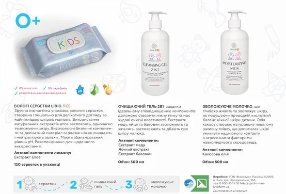 Гель для душу Lirio Kids 2 в 1 дитячий очищаючий, 500 мл