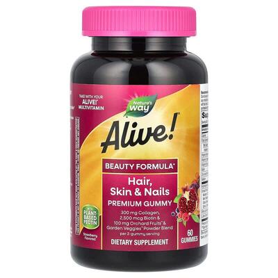 Комплекс для кожи, волос, ногтей Nature's Way Alive! Hair, Skin & Nail с клубничным вкусом, 60 жевательных пастилок