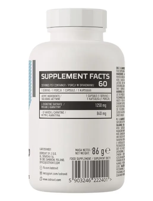 L-карнітин Ostrovit L-Carnitine 1250 капсули №60