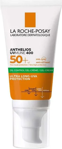 Гель-крем сонцезахисний La Roche-Posay Anthelios SPF50+ UVA 400 Oil Control з матуючим ефектом для жирної чутливої шкіри обличчя, 50 мл