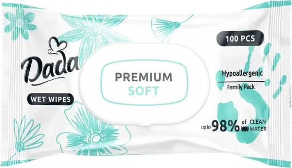 Серветки вологі Dada Premium Soft дитячі гіпоалергенні, з клапаном, 100 шт