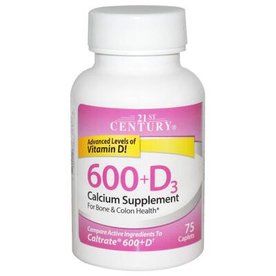 Кальций 600 мг + D3 21st Century Calcium + D3, 75 капсул