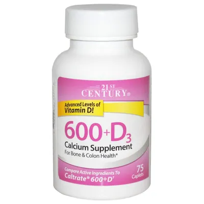 Кальцій 600 мг + D3 21st Century Calcium + D3, 75 капсул