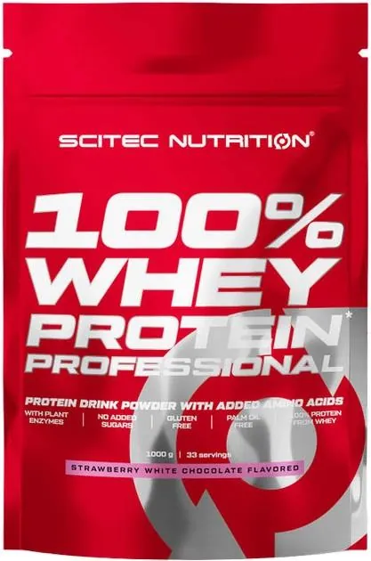 Протеїн сироватковий змішаний Scitec Nutrition 100% Whey Protein Professional полуниця-білий шоколад, 1000 г