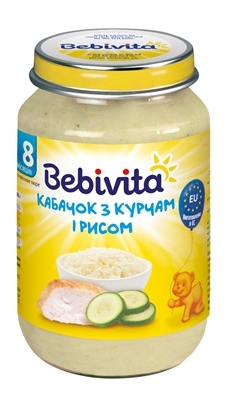 Пюре м'ясо-овочеве Bebivita Кабачок з курчам і рисом, 220 г