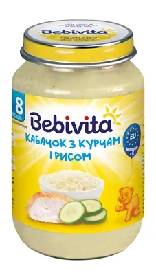 Пюре м'ясо-овочеве Bebivita Кабачок з курчам і рисом, 220 г