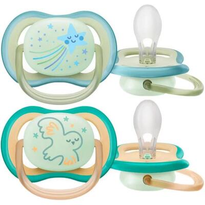 Пустышка силиконовая Philips Avent Ultra Air Nighttime SCF376/18, 0-6 месяцев, 2 шт
