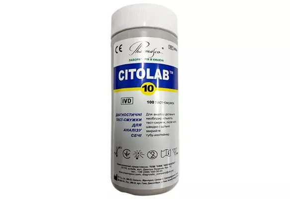 Тест-смужка Citolab 10 для аналізу сечі на 10 показників, 100 штук