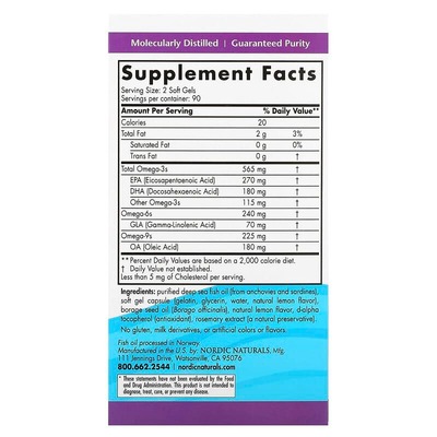 Омега-3 Nordic Naturals Complete Omega 565 мг, лимон, 180 капсул