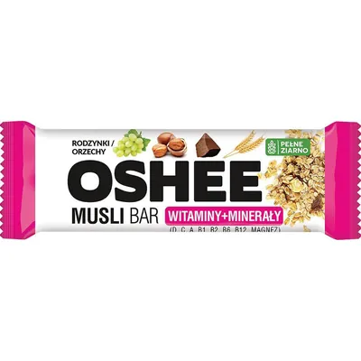 Батончик-мюслі Oshee Musli Bar вітаміни + мінерали, родзинки та горіхи, 40 г