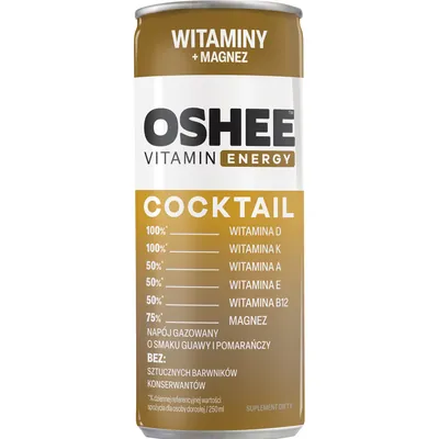 Напій газований Oshee Vitamin Energy Coctail Вітаміни + магній, гуава та апельсин, 250 мл