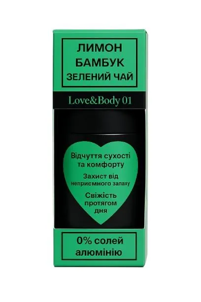 Дезодорант роликовий Love & Body 01 без солей алюміню Лимон, бамбук та зелений чай, жіночий, 50 мл