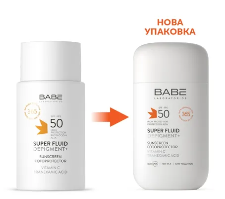 Сонцезахисний супер флюїд Babe Laboratorios Depigment+ SPF50 депігмент з транексамовою кислотою і вітаміном С, 50 мл