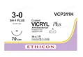 Шовний матеріал хірургічний Vicryl Coated Plus 3-0 з антибактеріальним покриттям, довжина 70 см, голка колюча 22 мм, 1/2 кола, VCP311H