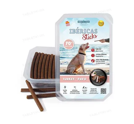 Ласощі для собак Mediterranean Natural IBERICAS Sticks Turkey палички з індичкою, 6 штук 350 г