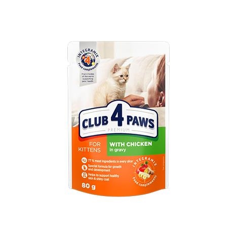 Корм влажный Club 4 Paws для котят с Курицей в соусе Премиум, 80 г