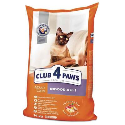 Корм сухой Club 4 Paws Indoor 4in1 для взрослых кошек, живущих в помещении Премиум, 14 кг