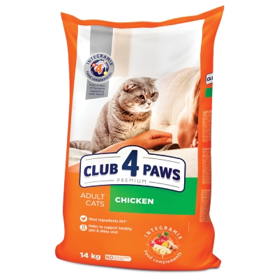 Корм сухой Club 4 Paws для взрослых кошек с Курицей Премиум, 14 кг