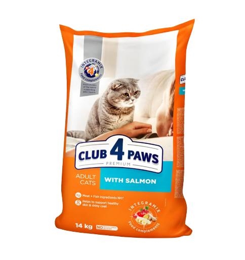 Корм сухой Club 4 Paws для взрослых кошек с Лососем Премиум, 14 кг