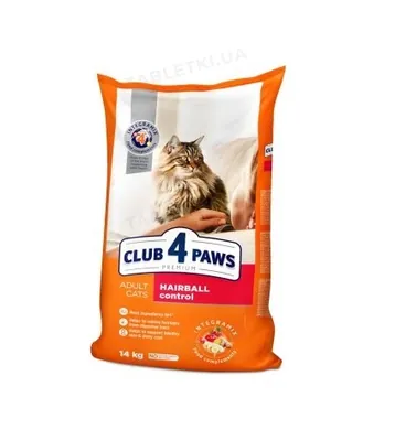 Корм сухий Club 4 Paws для дорослих кішок, контроль виведення шерсті Преміум, 14 кг