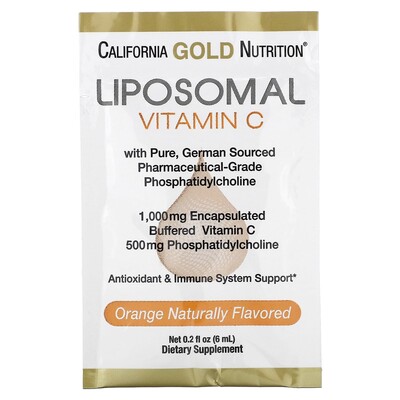 Витамин С липосомальный California Gold Nutrition Liposomal Vitamin C 1000 мг апельсиновый вкус, 30 пакетов по 6 мл