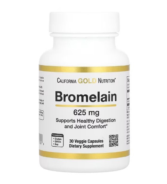 Бромелаин California Gold Nutrition Bromelain 500 мг, 30 растительных капсул
