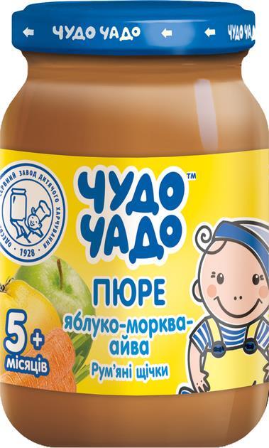 Пюре фруктово-овощное Чудо-Чадо Яблоко-морковь-айва с сахаром Румяные щечки, 170 г