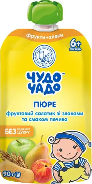 Пюре фруктове Чудо-Чадо Фруктовий салатик зі злаками та смаком печива, 90 г