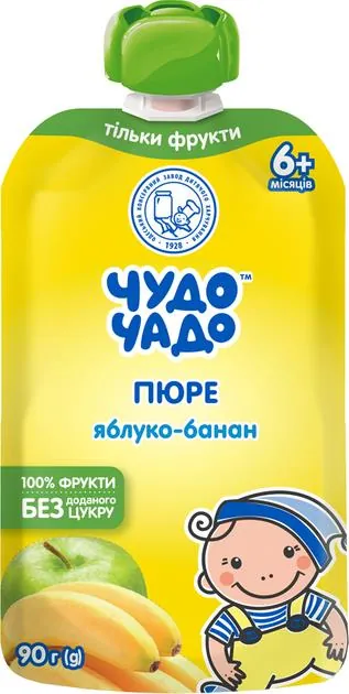 Пюре фруктове Чудо-Чадо Яблуко-банан без цукру з 6 місяців, 90 г