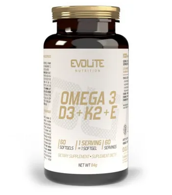Омега 3 + Д3 + К2 (МК7) + Е Evolite Nutrition Omega 3 + D3 + K2 (MK7) + E, 60 м'яких капсул