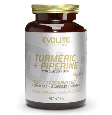 Куркума + Піперин Evolite Nutrition Turmeric + Piperine, 120 веганських капсул