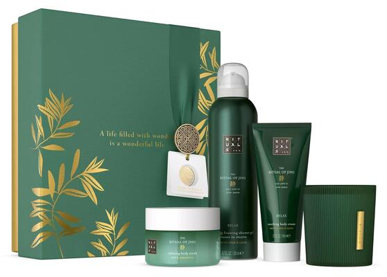 Набор Rituals The Ritual Of Jing Gift Set M (Крем для тела 100 мл + Скраб для тела 125 мл + Гель для душа 200 мл + Ароматическая свеча 140 г)