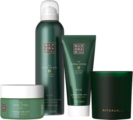 Набор Rituals The Ritual Of Jing Gift Set M (Крем для тела 100 мл + Скраб для тела 125 мл + Гель для душа 200 мл + Ароматическая свеча 140 г)