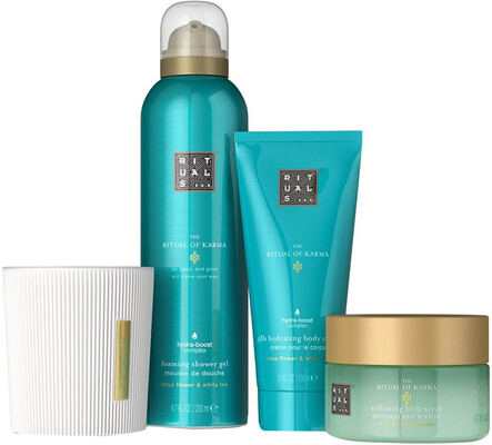Набір Rituals The Ritual Of Karma Gift Set M (Крем для тіла 100 мл + Скраб для тіла 125 мл + Гель для душу 200 мл + Ароматична свічка 140 г)