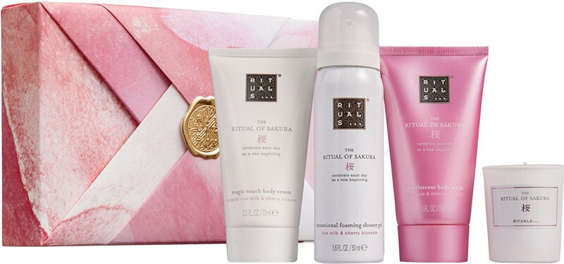 Подарочный набор Rituals The Ritual of Sakura Gift Set S (Гель для душа 50 мл + Крем для тела 70 мл + Скраб для тела 50 мл + Ароматическая свеча 25 г)