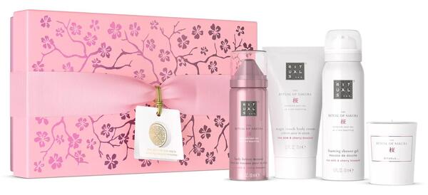 Подарочный набор Rituals The Ritual of Sakura Gift Set S (Гель для душа 50 мл + Крем для тела 70 мл + Скраб для тела 50 мл + Ароматическая свеча 25 г)