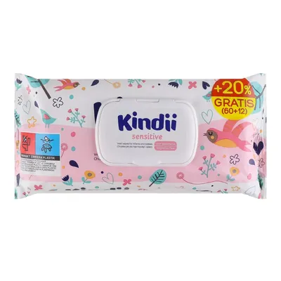 Серветки вологі Kindii Sensitive дитячі +20%, 60 шт