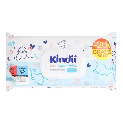 Серветки вологі Kindii Pure Water 99% дитячі +20%, 60 шт
