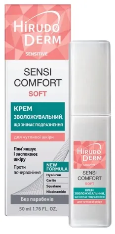 Крем для обличчя Hirudo Derm Sensitive Sensi Comfort Soft зволожуючий знімаючий подразнення, 50 мл
