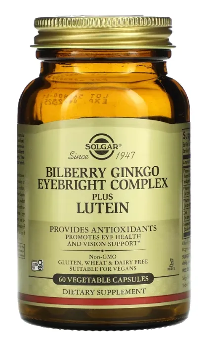 Комплекс очанки з чорницею, гінкго та лютеїном Solgar Bilberry Ginkgo Eyebright Complex Plus Lutein вег. капсули №60