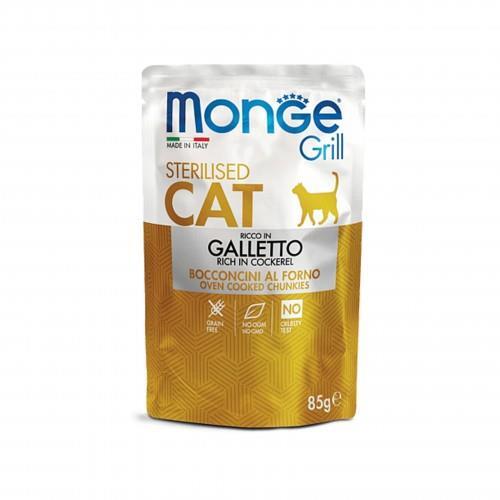 Корм влажный Monge Cat Grill Sterilised для стерилизованных кошек, курица (кусочки в желе), 85 г