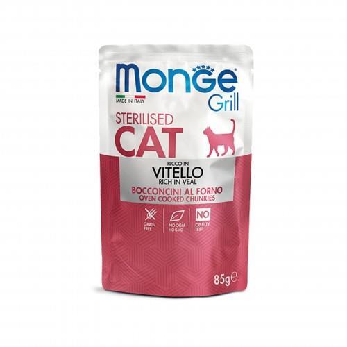 Корм влажный Monge Cat Grill Sterilised для стерилизованных кошек, телятина (кусочки в желе), 85 г