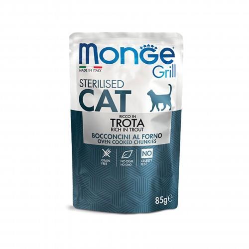 Корм влажный Monge Cat Grill Sterilised для стерилизованных кошек, форель (кусочки в желе), 85 г